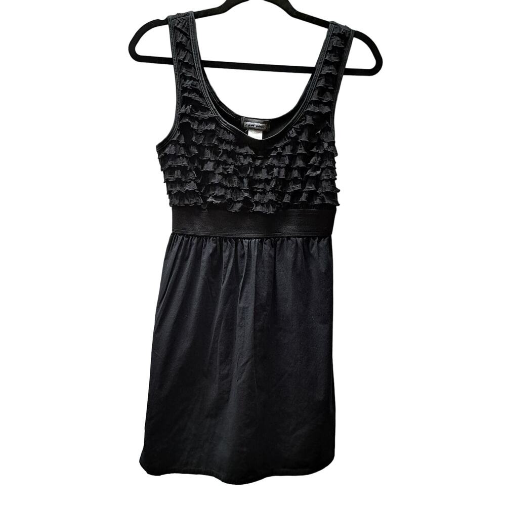 Aqua Blues Black Ruffle top scoop neck sleeveless elastic waist dress USA Md.